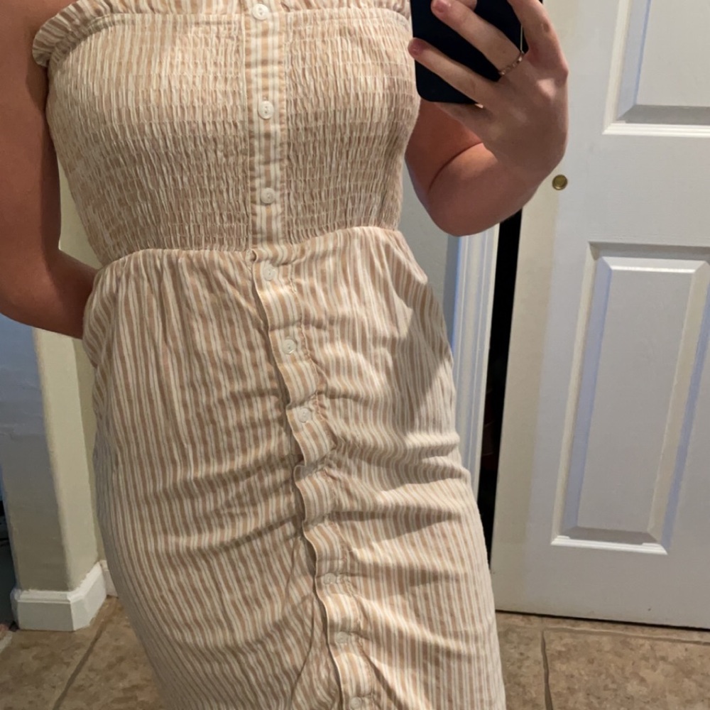 long sand color dress